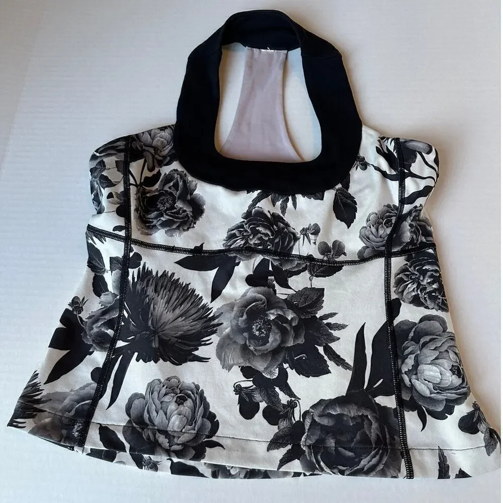 Lululemon Size Small Black White Floral Gym Unique Workout Yoga Pilate Tank Top